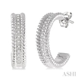 Silver Rope Diamond Half Hoop Earrings