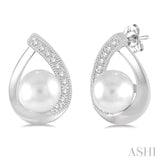 6x6 MM Cultured Pearls and 1/10 Ctw Round Cut Diamond Earrings in Sterling Silver
