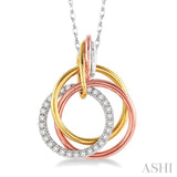 1/5 ctw Round Cut Diamond Circle Pendant in 14K Tri Color Gold with Chain