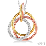 1/5 ctw Round Cut Diamond Circle Pendant in 14K Tri Color Gold with Chain