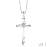 1/20 Ctw Round Cut Diamond Cross Pendant in Sterling Silver with Chain