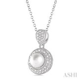 6.5x6.5 MM Cultured Pearl and 1/20 ctw Single Cut Diamond Pendant in Sterling Silver with Chain