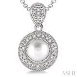 6.5x6.5 MM Cultured Pearl and 1/20 ctw Single Cut Diamond Pendant in Sterling Silver with Chain