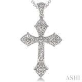 1/20 Ctw Round Cut Diamond Cross Pendant in Sterling Silver with Chain