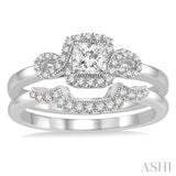 1/2 ctw Diamond Wedding Set with 3/8 ctw Princess Cut Engagement Ring and 1/10 ctw Wedding Band in 14K White Gold