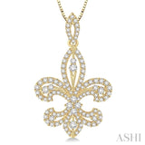1 ctw Round Cut Diamond Fleur De Lis Diamond Pendant in 14K Yellow Gold with Chain