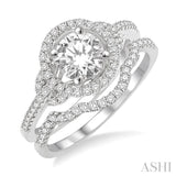 1/2 ctw Diamond Wedding Set with 3/8 ctw Round Cut Engagement Ring and 1/20 ctw Wedding Band in 14K White Gold