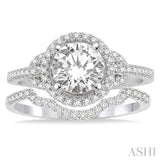 1/2 ctw Diamond Wedding Set with 3/8 ctw Round Cut Engagement Ring and 1/20 ctw Wedding Band in 14K White Gold