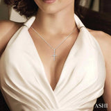 1/6 ctw Round Cut Diamond Cross Pendant in 10K White Gold with Chain