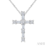 1/20 Ctw Round Cut Diamond Cross Pendant in 10K White Gold with Chain