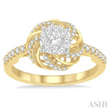 1/2 ctw Round Cut Diamond Lovebright Engagement Ring in 14K Yellow and White Gold