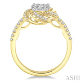 1/2 ctw Round Cut Diamond Lovebright Engagement Ring in 14K Yellow and White Gold