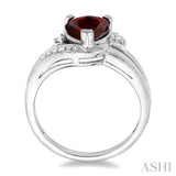 7x7 MM Heart Shape Garnet and 1/20 Ctw Round Cut Diamond Ring in Sterling Silver