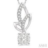 1/6 ctw Leafy Round Cut Diamond Lovebright Pendant With Link Chain in 14K White Gold