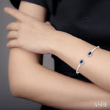 6x4 MM Oval Cut Sapphire & 1/5 ctw Round Cut Diamond Precious Flexi Bangle in 14K White Gold