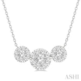 3 Ctw 3-Stone Lovebright Round Cut Diamond Necklace in 14K White Gold