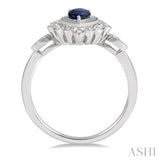 6x4 MM Pear Cut Sapphire and 1/8 ctw Lattice Reverse Taper Shank Round Cut Diamond Precious Ring in 10K White Gold