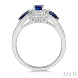 6x4MM Oval Cut and 5x3 MM Pear Cut Sapphire and 1/4 Ctw Round Cut Diamond 3-Stone Precious Ring in 10K White Gold