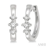 1/6 ctw Three Stone Round Cut Diamond Huggie Petite Earrings in 10K White Gold