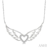 1/8 ctw Angel Wings Heart Round Cut Diamond Necklace in 10K White Gold