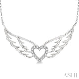 1/8 ctw Angel Wings Heart Round Cut Diamond Necklace in 10K White Gold