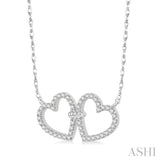 1/4 ctw Coupled Twin Heart Round Cut Diamond Necklace in 10K White Gold