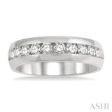 1 ctw Niched Center Round Cut Diamond Men's Wedding Band in 14K White Gold