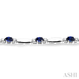 5x3 MM Oval Cut Sapphire and 1/10 ctw Bar and Oval Mount Round Cut Diamond Precious Bracelet in 10K White Gold