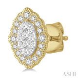 1/4 Ctw Lattice Edge Oval Shape Lovebright Round Cut Diamond Earrings in 14K Yellow and White Gold