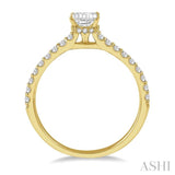 1/2 ctw Round Cut Diamond Ladies Engagement Ring With 1/4 ct Emerald Cut Center Stone in 14K Yellow Gold