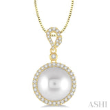 12 MM Cultured Pearl and 3/8 ctw Round Cut Diamond Pendant in 14K Yellow Gold with chain