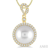 12 MM Cultured Pearl and 3/8 ctw Round Cut Diamond Pendant in 14K Yellow Gold with chain