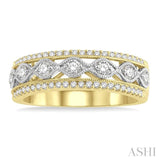 3/8 Ctw Lattice Two Tone Round Cut Diamond Fashion Band in 14K Yellow and White Gold