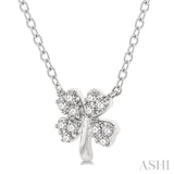 1/10 ctw Four-Leaf Clover Round Cut Diamond Petite Fashion Pendant With Chain in 10K White Gold