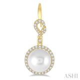 10 MM Cultured Pearls and 5/8 ctw Round Cut Diamond Earrings in 14K Yellow Gold