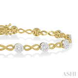 1 1/2 ctw Circular Mount & Infinity Link Lovebright Round Cut Diamond Bracelet in 14K Yellow and White Gold