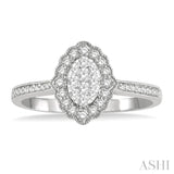 1/3 Ctw Oval Lattice Lovebright Round Cut Diamond Ladies Ring in 14K White Gold