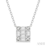 1/8 Ctw Square Shape Baguette and Round Cut Diamond Petite Fashion Pendant With Chain in 14K White Gold