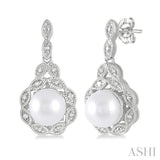 6X6 MM Cultured Pearl and 1/20 Ctw Round Cut Diamond Earrings in Sterling Silver