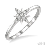 1/10 Ctw Star Center Round Cut Diamond Petite Fashion Ring in 10K White Gold