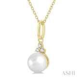 6 MM Round Shape Cultured Pearl and 1/50 Ctw Round Cut Diamond Petite Fashion Pendant With Chain in 10K Yellow Gold