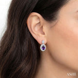 7X5 MM Oval Cut Amethyst and 1/20 Ctw Round Cut Diamond Semi-Precious Earrings in Sterling Silver