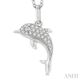 1/10 Ctw Petite Nautical Dolphin Round Cut Diamond Fashion Pendant With Chain in 10K White Gold