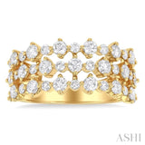 1 1/2 Ctw Triple Row Round Cut Diamond Fashion Band in 14K Yellow Gold