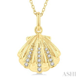 1/20 Ctw Marine Life Petite Seashell Round Cut Diamond Fashion Pendant With Chain in 10K Yellow Gold