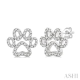 1/4 ctw Petite Dog Paw Round Cut Diamond Fashion Stud Earring in 10K White Gold