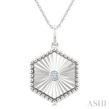 1/20 Ctw Hexagon fluted medallion Round Cut Diamond Pirouette Pendant With Chain in Sterling Silver