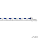 4X2 MM Baguette Cut Sapphire and 1 1/10 Ctw Art Deco Round Cut Diamond Precious Bracelet in 14K White Gold