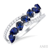 4X3MM Pear Shape Sapphire and 1/6 ctw Single Cut Diamond Precious Fashion Ring in 14K White Gold