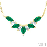 5x2.5 MM Marquise Cut Emerald and 1/6 Ctw Baguette Cut Diamond Precious Gemstone Necklace in 14K Yellow Gold